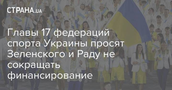 Главы 17 федераций спорта Украины просят Зеленского и Раду не сокращать финансирование - strana.ua - Украина