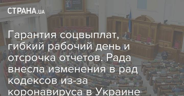 Гарантия соцвыплат, гибкий рабочий день и отсрочка отчетов. Рада внесла изменения в ряд кодексов из-за коронавируса в Украине - strana.ua - Украина