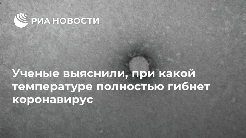 Ученые выяснили, при какой температуре полностью гибнет коронавирус - ria.ru - Москва