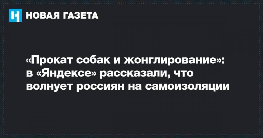«Прокат собак и жонглирование»: в «Яндексе» рассказали, что волнует россиян на самоизоляции - novayagazeta.ru