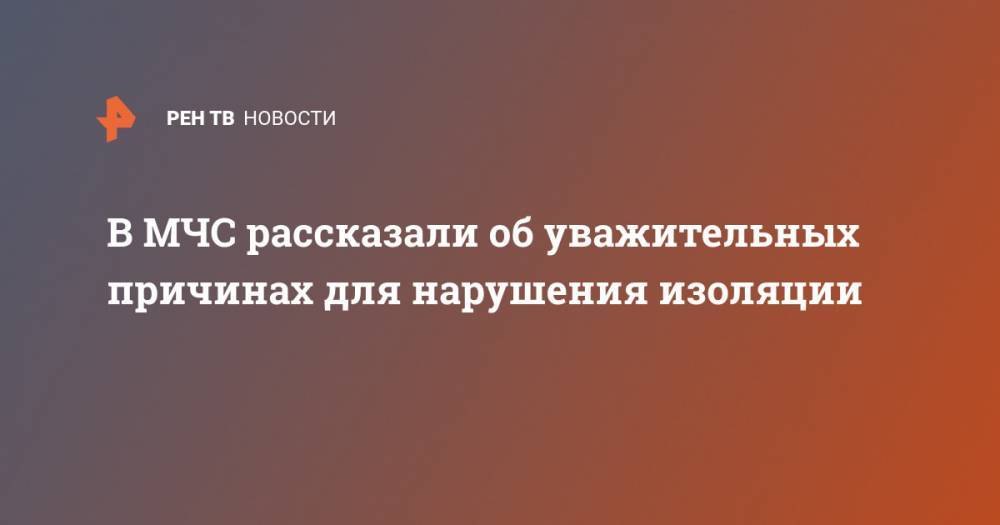 В МЧС рассказали об уважительных причинах для нарушения изоляции - ren.tv - Россия