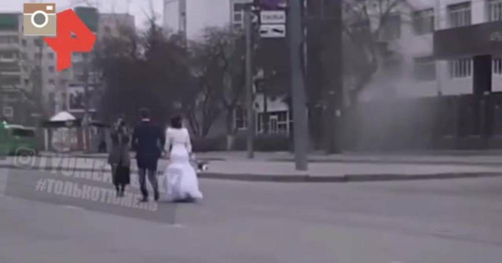 Видео: Пара устроила свадебную фотосессию в период изоляции в Тюмени - ren.tv - Тюмень