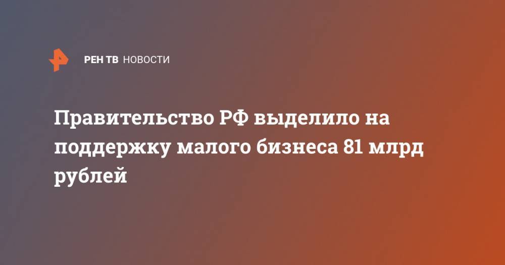 Андрей Белоусов - Правительство РФ выделило на поддержку малого бизнеса 81 млрд рублей - ren.tv - Россия