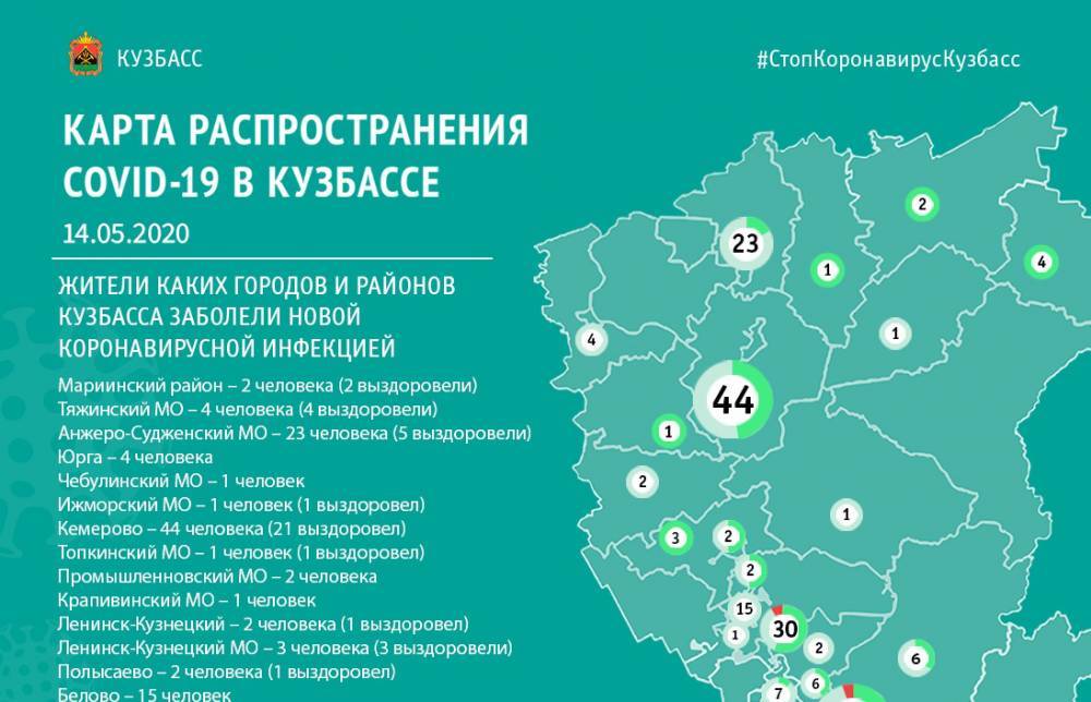Опубликована карта распространения коронавируса в Кузбассе на 14 мая - gazeta.a42.ru - Кемерово - городского типа Краснобродский