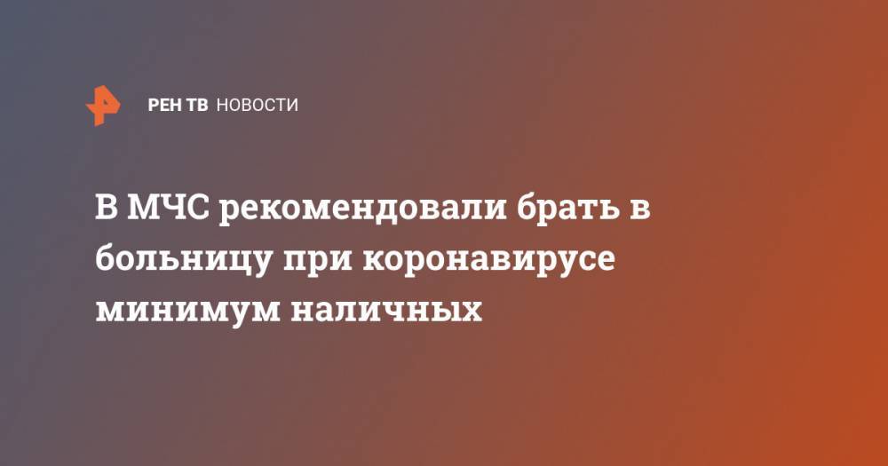 В МЧС рекомендовали брать в больницу при коронавирусе минимум наличных - ren.tv - Россия