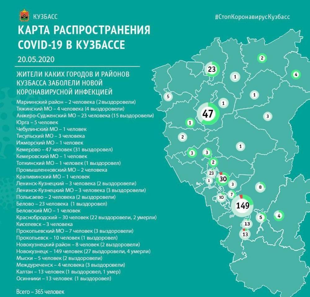 Опубликована карта распространения коронавируса в Кузбассе на 20 мая - gazeta.a42.ru - Кемерово