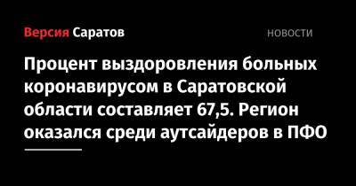 Процент выздоровления больных коронавирусом в Саратовской области составляет 67,5. Регион оказался среди аутсайдеров в ПФО - nversia.ru - республика Татарстан - Саратовская обл. - Пермский край - республика Башкирия - Кировская обл. - Оренбургская обл.