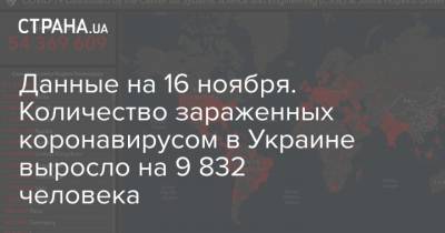 Данные на 16 ноября. Количество зараженных коронавирусом в Украине выросло на 9 832 человека - strana.ua - Украина