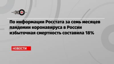 По информации Росстата за семь месяцев пандемии коронавируса в России избыточная смертность составила 18% - echo.msk.ru - Россия