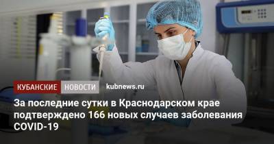 За последние сутки в Краснодарском крае подтверждено 166 новых случаев заболевания COVID-19 - kubnews.ru - Россия - Краснодарский край