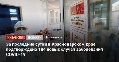 За последние сутки в Краснодарском крае подтверждено 184 новых случая заболевания COVID-19 - kubnews.ru - Россия - Санкт-Петербург - Москва - Краснодарский край - Московская обл. - округ Чукотка - округ Ненецкий
