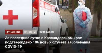За последние сутки в Краснодарском крае подтверждено 186 новых случаев заболевания COVID-19 - kubnews.ru - Россия - Краснодарский край