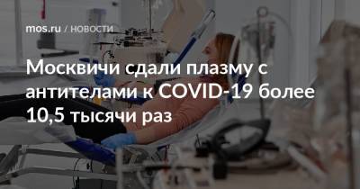 Москвичи сдали плазму с антителами к COVID-19 более 10,5 тысячи раз - mos.ru
