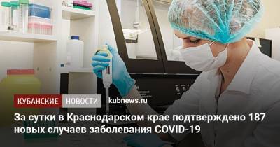 За сутки в Краснодарском крае подтверждено 187 новых случаев заболевания COVID-19 - kubnews.ru - Россия - Краснодарский край