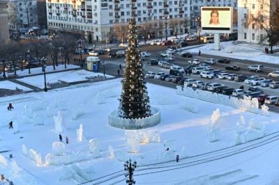 Ледяная сказка. Замерзнуть, вырезая скульптуры на площади, не дает острота - hab.aif.ru - Хабаровск