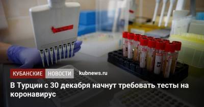 В Турции с 30 декабря начнут требовать тесты на коронавирус - kubnews.ru - Турция