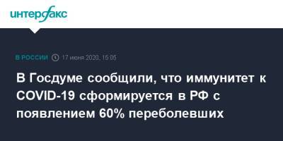 Леонид Огуль - В Госдуме сообщили, что иммунитет к COVID-19 сформируется в РФ с появлением 60% переболевших - interfax.ru - Россия - Москва
