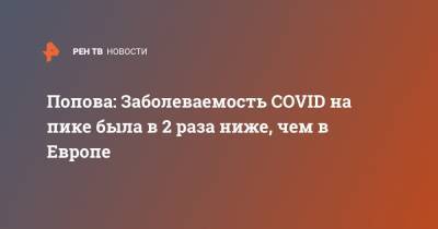 Анна Попова - Попова: Заболеваемость COVID на пике была в 2 раза ниже, чем в Европе - ren.tv - Россия