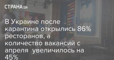 В Украине после карантина открылись 86% ресторанов, а количество вакансий с апреля увеличилось на 45% - strana.ua - Украина