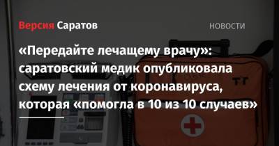 Анна Сипягина - «Передайте лечащему врачу»: саратовский медик опубликовала схему лечения от коронавируса, которая «помогла в 10 из 10 случаев» - nversia.ru - Саратов