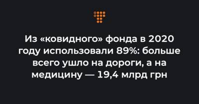 Из «ковидного» фонда в 2020 году использовали 89%: больше всего ушло на дороги, а на медицину — 19,4 млрд грн - hromadske.ua