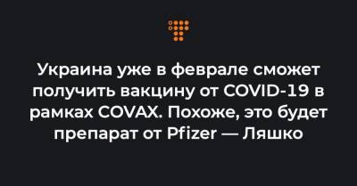 Виктор Ляшко - Украина уже в феврале сможет получить вакцину от COVID-19 в рамках COVAX. Похоже, это будет препарат от Pfizer — Ляшко - hromadske.ua - Украина