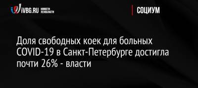 Россия - Доля свободных коек для больных COVID-19 в Санкт-Петербурге достигла почти 26% — власти - ivbg.ru - Санкт-Петербург