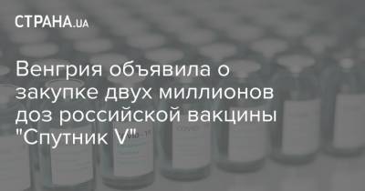 Петер Сийярто - Венгрия объявила о закупке двух миллионов доз российской вакцины "Спутник V" - strana.ua - Венгрия