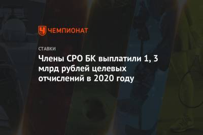 Члены СРО БК выплатили 1,3 млрд рублей целевых отчислений в 2020 году - championat.com