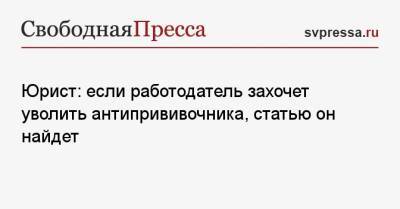 Владимир Путин - Юрист: если работодатель захочет уволить антипрививочника, статью он найдет - svpressa.ru - Россия