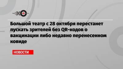 Владимир Урин - Большой театр с 28 октября перестанет пускать зрителей без QR-кодов о вакцинации либо недавно перенесенном ковиде - echo.msk.ru