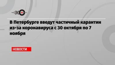 Александр Беглов - В Петербурге введут частичный карантин из-за коронавируса с 30 октября по 7 ноября - echo.msk.ru - Россия - Санкт-Петербург