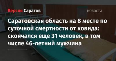 Саратовская область на 8 месте по суточной смертности от ковида: скончался еще 31 человек, в том числе 46-летний мужчина - nversia.ru - Россия - Саратовская обл.