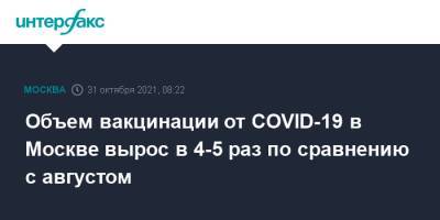 Сергей Собянин - Объем вакцинации от COVID-19 в Москве вырос в 4-5 раз по сравнению с августом - interfax.ru - Россия - Москва