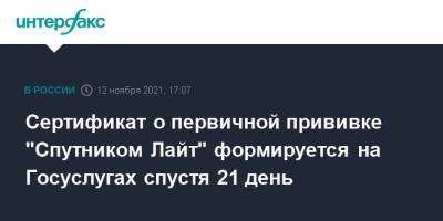 Сертификат о первичной прививке "Спутником Лайт" формируется на Госуслугах спустя 21 день - interfax.ru - Россия - Москва