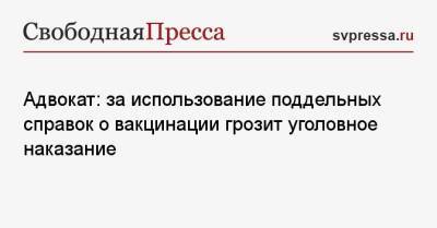Адвокат: за использование поддельных справок о вакцинации грозит уголовное наказание - svpressa.ru - Россия