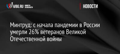 Минтруд: с начала пандемии в России умерли 26% ветеранов Великой Отечественной войны - ivbg.ru - Россия - Украина