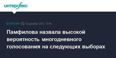Элла Памфилова - Памфилова назвала высокой вероятность многодневного голосования на следующих выборах - interfax.ru - Москва