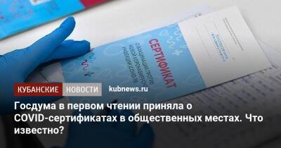 Госдума в первом чтении приняла закон о COVID-сертификатах в общественных местах. Что известно? - kubnews.ru