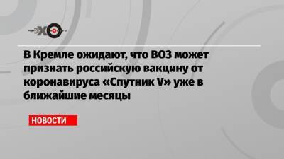 Владимир Путин - Дмитрий Песков - В Кремле ожидают, что ВОЗ может признать российскую вакцину от коронавируса «Спутник V» уже в ближайшие месяцы - echo.msk.ru - Россия