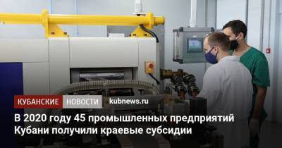 В 2020 году 45 промышленных предприятий Кубани получили краевые субсидии - kubnews.ru