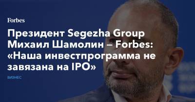 Президент Segezha Group Михаил Шамолин — Forbes: «Наша инвестпрограмма не завязана на IPO» - forbes.ru - Россия