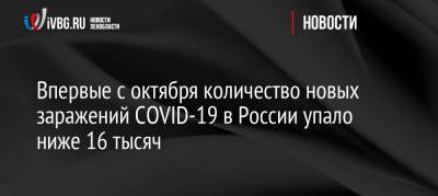 Впервые с октября количество новых заражений COVID-19 в России упало ниже 16 тысяч - ivbg.ru - Россия