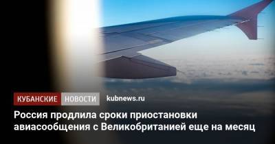 Россия продлила сроки приостановки авиасообщения с Великобританией еще на месяц - kubnews.ru - Россия - Англия