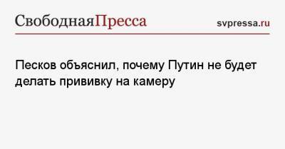 Владимир Путин - Дмитрий Песков - Песков объяснил, почему Путин не будет делать прививку на камеру - svpressa.ru - Россия