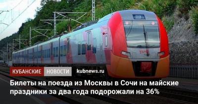Билеты на поезда из Москвы в Сочи на майские праздники за два года подорожали на 36% - kubnews.ru - Россия - Москва - Краснодарский край - Сочи - Адлер