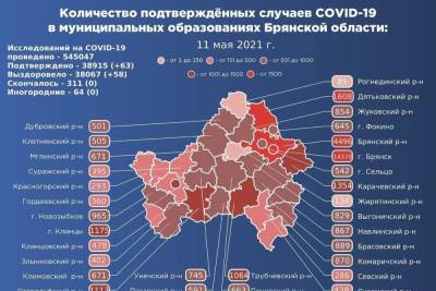 В Брянской области подтвердились 63 новых заражения коронавирусом - mk.ru - Брянская обл.