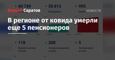 В регионе от ковида умерли еще 5 пенсионеров - nversia.ru - Саратовская обл.