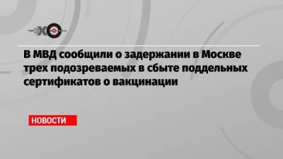 В МВД сообщили о задержании в Москве трех подозреваемых в сбыте поддельных сертификатов о вакцинации - echo.msk.ru - Москва
