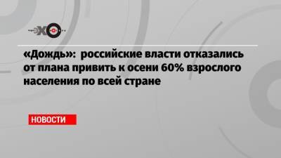 «Дождь»: российские власти отказались от плана привить к осени 60% взрослого населения по всей стране - echo.msk.ru - Россия